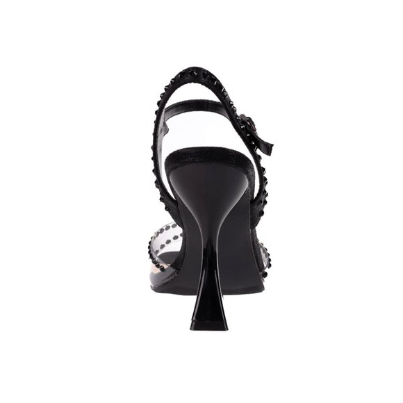 4 inch High Stiletto Metallic Heel Women Fashionable Comfortable Black Sandals - Picture 5 of 8
